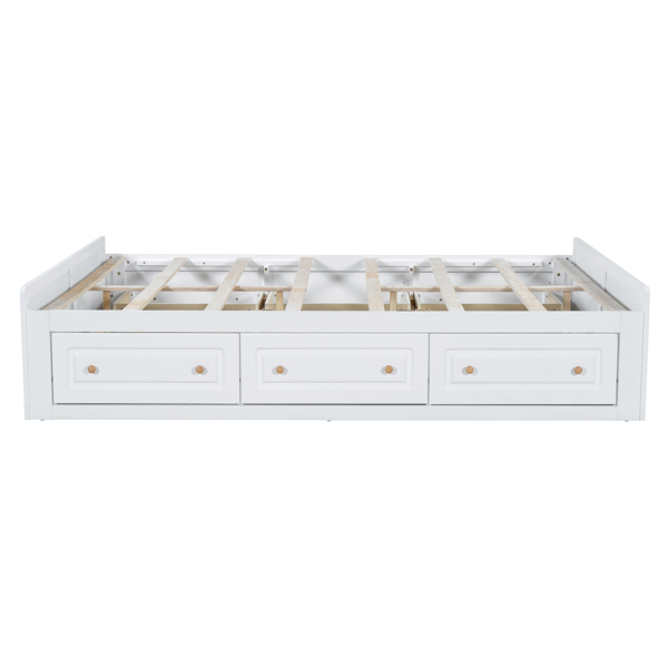 Wood Queen Size Platform Bed Frame with 6 Drawers, White