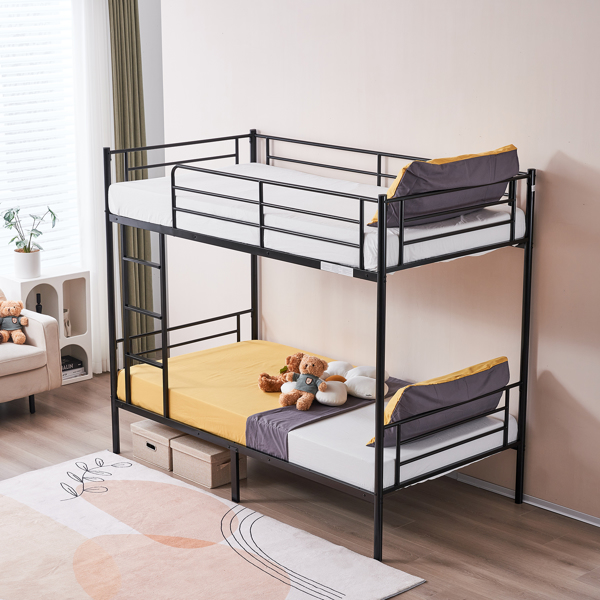 【same code：67430277】Iron Bed Bunk Bed with Ladder for Kids Twin Size Black