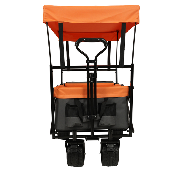 480Lbs Collapsible Wagon with Canopy,Wagon Stroller with 7" All-Terrain Wheels, Lightweight Foldable Wagon, Large Capacity for Camping, Shopping, Sports, and Garden Use,orange with mosquito net