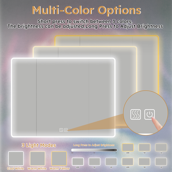 铝制药柜镜，35 x 28 英寸药柜，带 3 种颜色的 LED 灯和除雾功能，浴室镜柜，带化妆品收纳架和吹风机支架，灰色-3