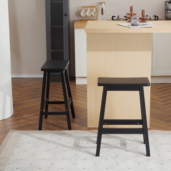 2pcs Pine Wood Saddle Seat Bar Stool Black