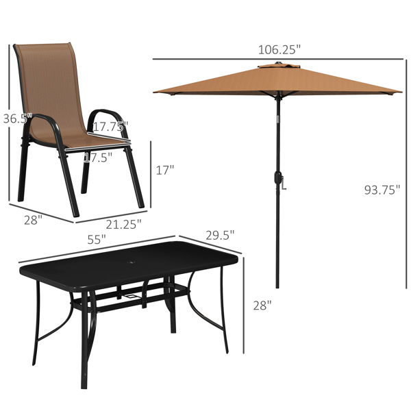 Outdoor dining table and chair package with umbrella ( Amazon Shipping)（Prohibited by WalMart）