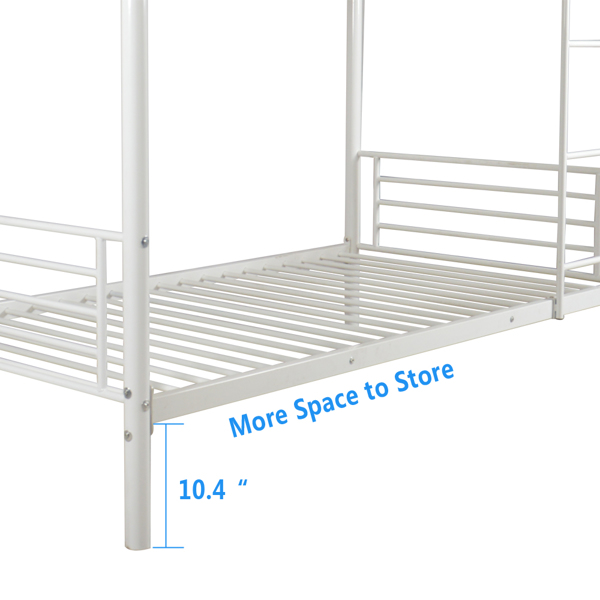 【same code:38354706】Iron Bed Bunk Bed with Ladder for Kids Twin Size White