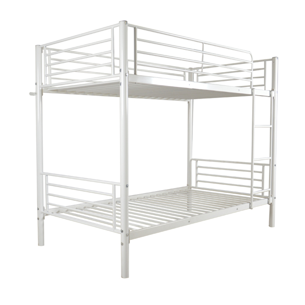 【same code:38354706】Iron Bed Bunk Bed with Ladder for Kids Twin Size White