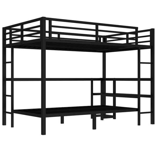 FULL XL Over Twin Bunk Bed with Desk and Shelves, Multiple Placement, with LED and USB, Black