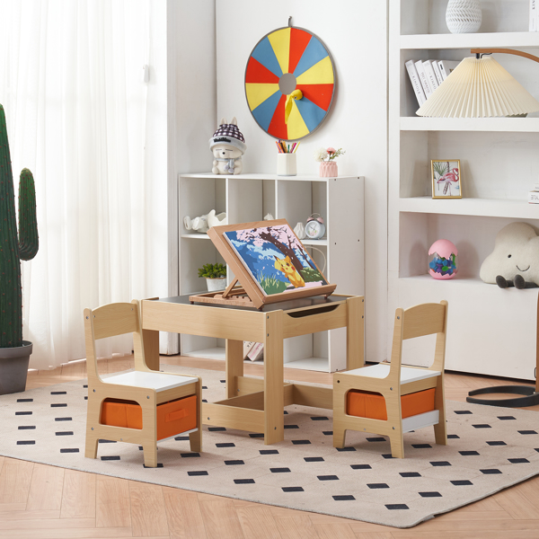 Children's Wooden Table And Chair Set With Two Storage Bags (One Table And Two Chairs)