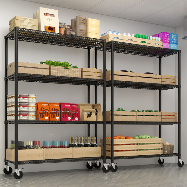 Heavy Duty Storage Shelves  55.12" W  Wire Shelving Unit with Wheels 3200LBS  NSF Metal Shelves for Storage Adjustable Garage Storage Rack Pantry Shelf Commercial Shelving, 75.59" H X 55.12''W X 23.62