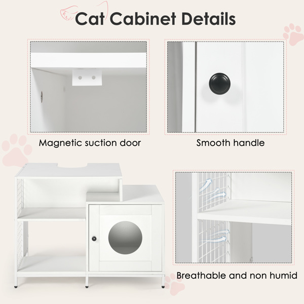 Cat litter box enclosure for bathroom, Hidden Litter Pet Washroom with Divider, Indoor Cat House for Large Cats, White