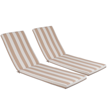 2PCS Set Outdoor Lounge Chair Cushion Replacement Patio Funiture Seat Cushion Chaise Lounge Cushion (Beige/White Striped)  [Sale to Temu is Banned.Weekend can not be shipped, order with caution]