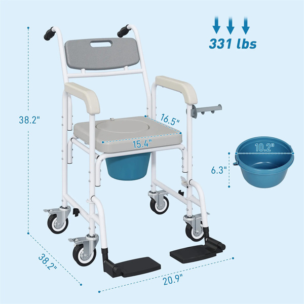 Gray Shower Commode Wheelchair,  Seniors Bedside Commode Chai