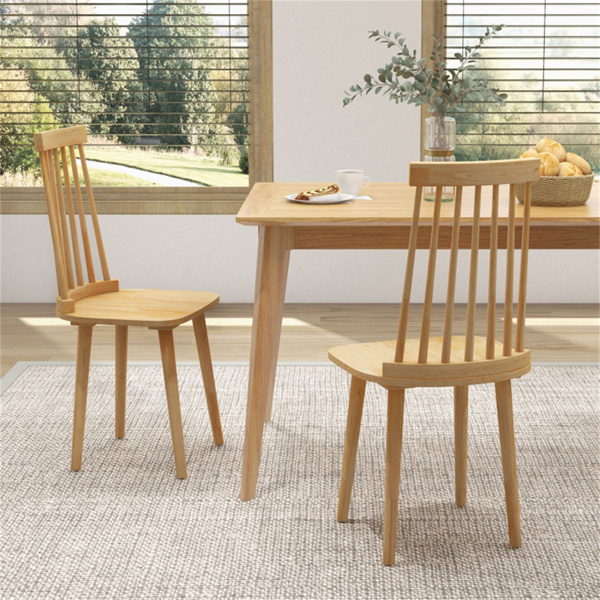 2 PCS Dining Chairs with High Spindle Back and Natural Rubber Wood Legs
