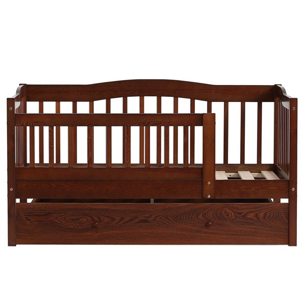 FCH Vertical Fence Brown Painted Pine Toddler Bed with Bottom Drawer and Side Car Bed