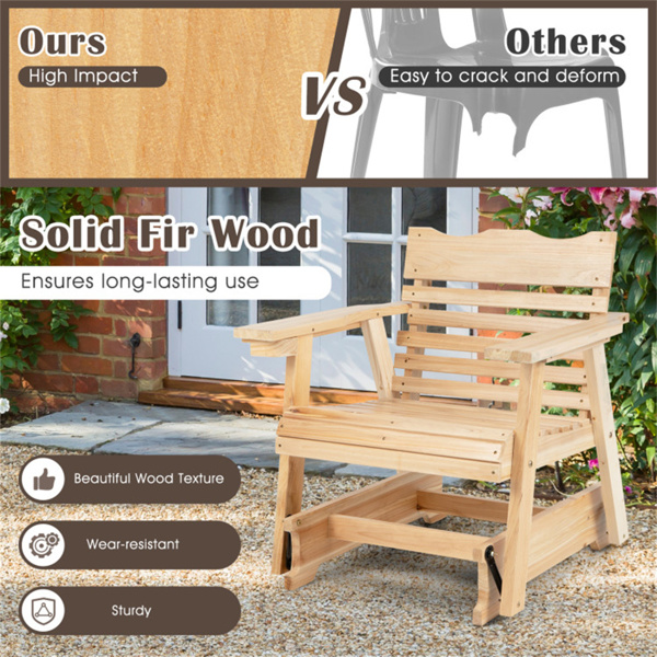 Outdoor Wood Rocking Chair with High Back and Widened Armrests