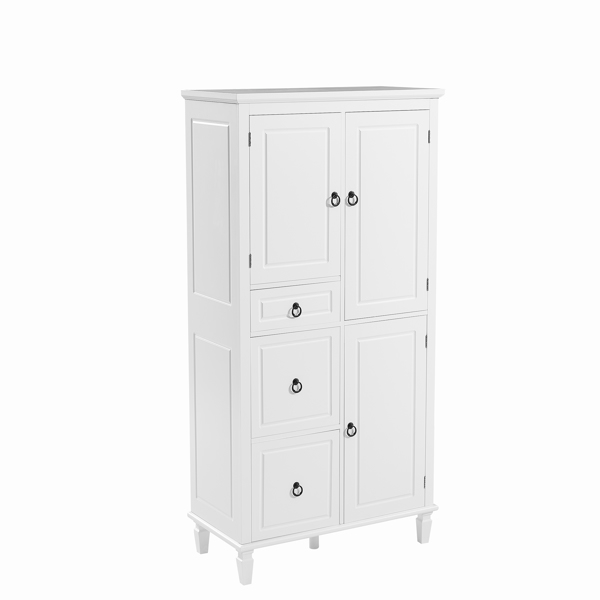 Retro Multi-Functional Storage Cabinet with Adjustable Shelves, 3 Drawers, and 3 Enclosed Compartments – Stylish and Versatile Organizer for Living Room, Kitchen, or Office, White