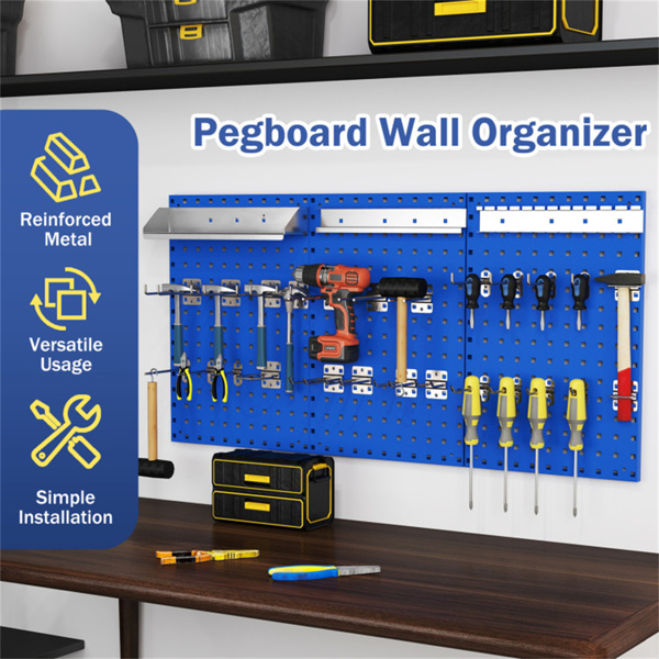 Navy Wall-Mounted Pegboard Wall Organizer Kit 4 ft.Metal Toolboard 