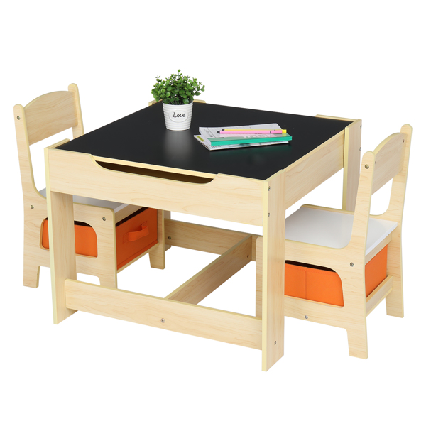 Children's Wooden Table And Chair Set With Two Storage Bags (One Table And Two Chairs)