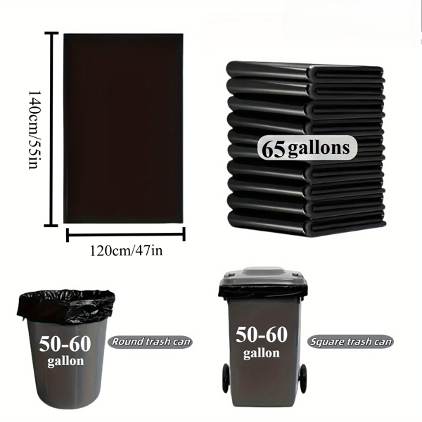 65Gallon heavy-duty black garbage bag -1.9MIL thick, sturdy, durable, large capacity - very suitable for household and commercial use -47in * 55in disposable garbage bag, 50PCS