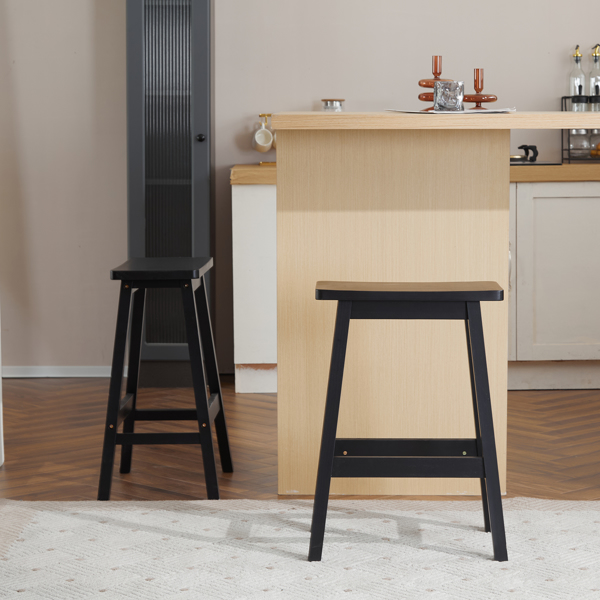 2pcs Pine Wood Saddle Seat Bar Stool Black