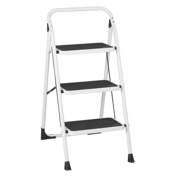 Home Use 3-Step Short Handrail Iron Ladder Black & White