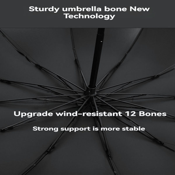 Extra Large Windproof Umbrella – 12-Rib Reinforced Design, Waterproof & Durable, Fits 2-3 People, Perfect for Business Travel, Students, Rain or Shine