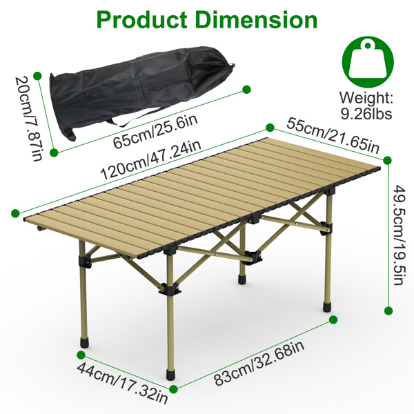  Folding Camping Table, Portable upgraded carbon steel Table with Carry Bag Heavy Duty, Lightweight Foldable Camp Table for Outdoor, Large Table for Picnic Barbecue Grill Beach Patio, 4-6 Person