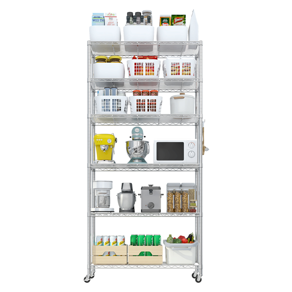 Heavy Duty Storage Shelves  78.74" H   Wire Shelving Unit with Wheels 1200LBS  NSF Metal Shelves for Storage Adjustable Garage Storage Rack Pantry Shelf Commercial Shelving, 78.74" H X 35.43''W X 17.7