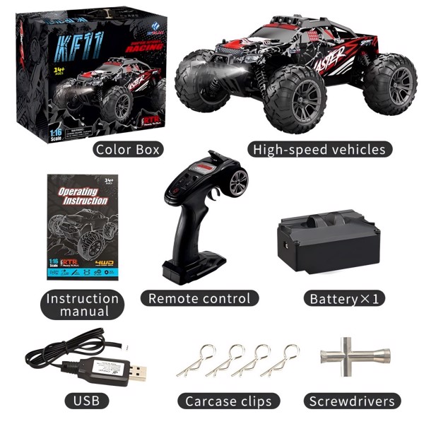  1: 16 scale remote control car, all terrain with four-wheel drive, high-speed electric drift racing car, suitable for children, parents and children interactive toys, blue