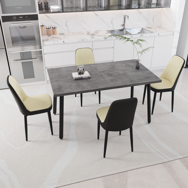 55.12-70.87" expandable rectangular dining table that can accommodate 4-6 people, equipped with 4 PU fabric thick padded dining chairs , kitchen table and chairs, with black metal legs 