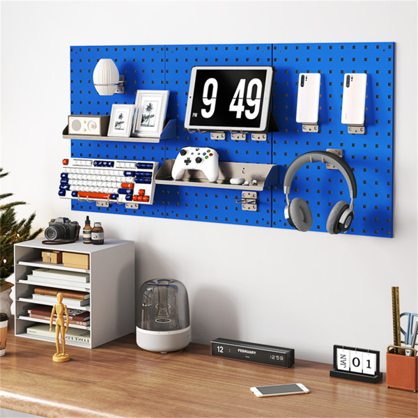 Navy Wall-Mounted Pegboard Wall Organizer Kit 4 ft.Metal Toolboard 