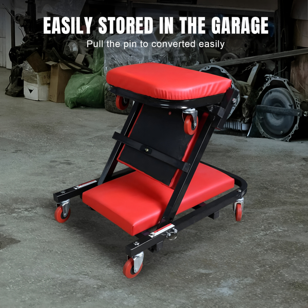 300 lbs Capacity Z - Creeper Seat: 36" 2 - in - 1 Black Foldable Low - Profile Garage Chair with 6 Wheels - Ideal for Mechanics, Perfect Father's Day Gift for DIY Garage/Shop Repairs