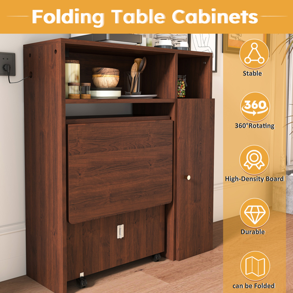 Multifunctional Folding Dining Table with Wall-Mounted Sideboard & Storage for Small Apartments