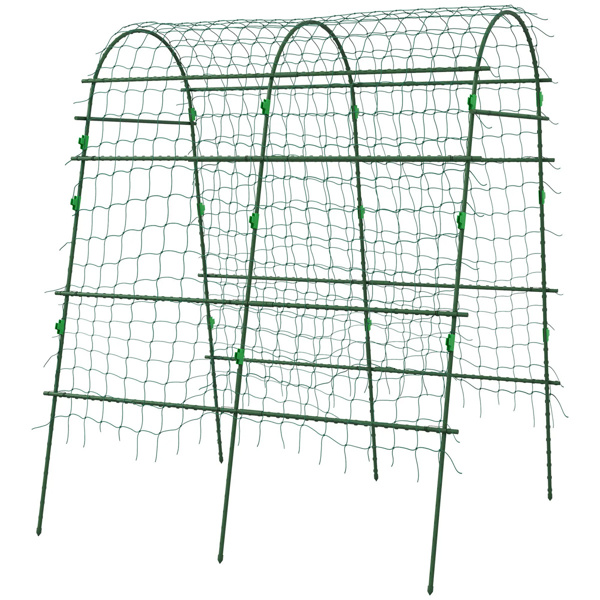 Outdoor Metal Garden Trellis with Climbing Net,57" x 66" x 81", Green 