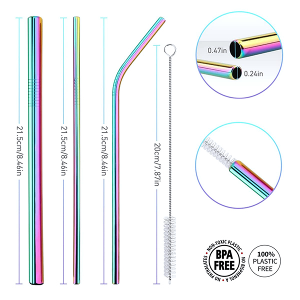 Iridescent 3 Sets (9pcs) Of Reusable Straws With Cleaning Brush And Storage Bag, Colorful Bent Straws And Straight Straws, Perfect For Parties, Restaurants, Home, Halloween, Christmas.