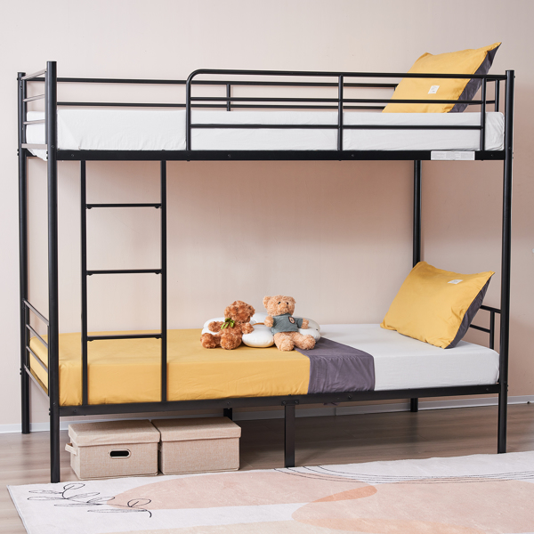 【same code：67430277】Iron Bed Bunk Bed with Ladder for Kids Twin Size Black