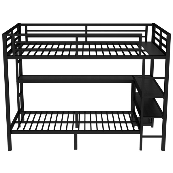 FULL XL Over Twin Bunk Bed with Desk and Shelves, Multiple Placement, with LED and USB, Black