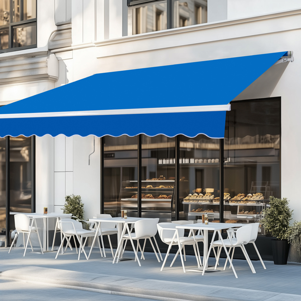 133.9"D x 118.1"W x 59"H retractable awning blue