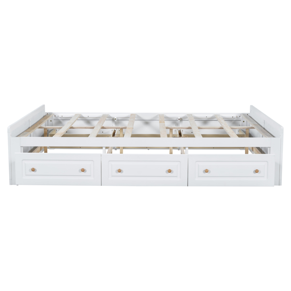 Wood Queen Size Platform Bed Frame with 6 Drawers, White