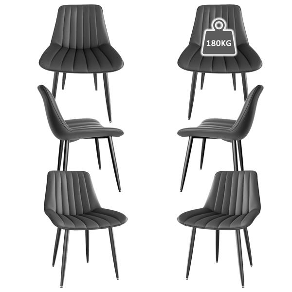 Dining chairs set of 6, Kitchen chairs with 7 cm backrest, Dining table chairs with 5 cm seat cushion, Max. Load capacity 180KG, PU faux leather upholstered chair for dining room, kitchen, living room