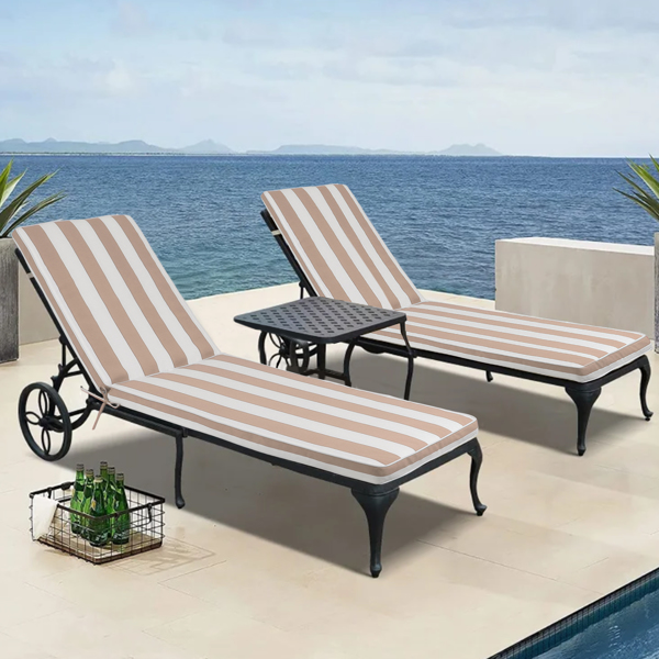 2PCS Set Outdoor Lounge Chair Cushion Replacement Patio Funiture Seat Cushion Chaise Lounge Cushion (Beige/White Striped)  [Sale to Temu is Banned.Weekend can not be shipped, order with caution]