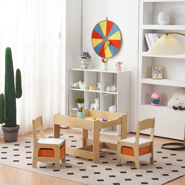 Children's Wooden Table And Chair Set With Two Storage Bags (One Table And Two Chairs)