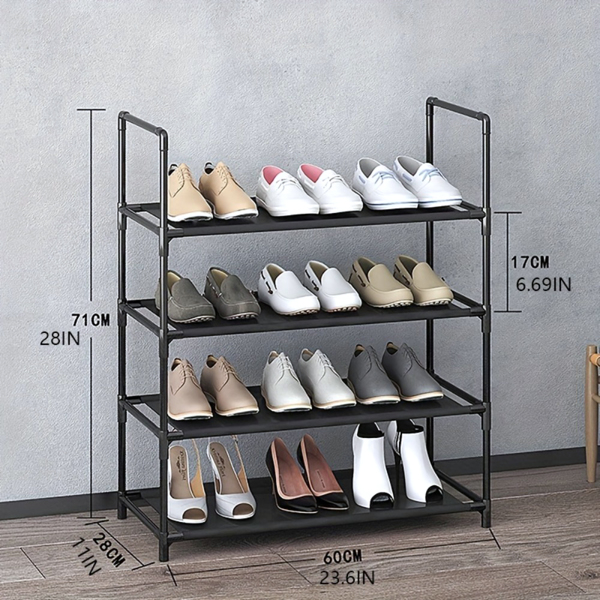 4-Tier Large Capacity Shoe Rack – Sturdy, Stackable Organizer for Closets, Garages, Entryways & Corridors, Black