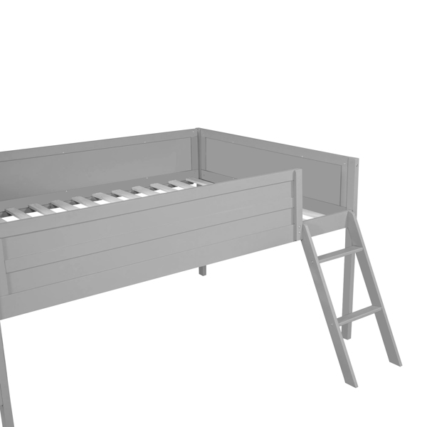 Wood Full Size Gaming Loft Bed with Desk and LED, Grey