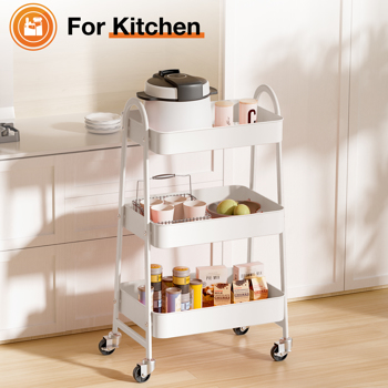 3 Tier Small Rolling Cart, Metal Utility Storage Organizer Kitchen Trolley Bathroom Laundry Room Bar Office Shelves