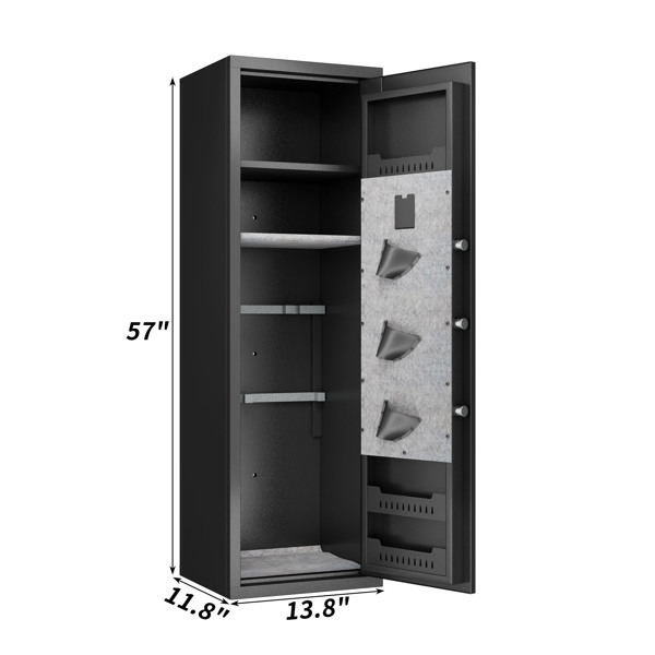 Gun Safes For Home Rifle And Pistols, Fingerprint Electronic Safe With Quick Access, Detachable Partition, No Assembly Required, Black