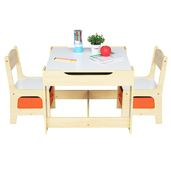 Children's Wooden Table And Chair Set With Two Storage Bags (One Table And Two Chairs)