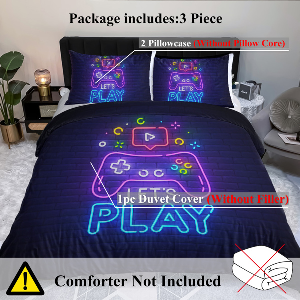 Gaming Duvet Cover Set Queen Size Video Game Controller Bedding Set, Boys Video Games Comforter Cover with 2 Pillow Shams, Bed Set for Boys Girls Bedroom Decor