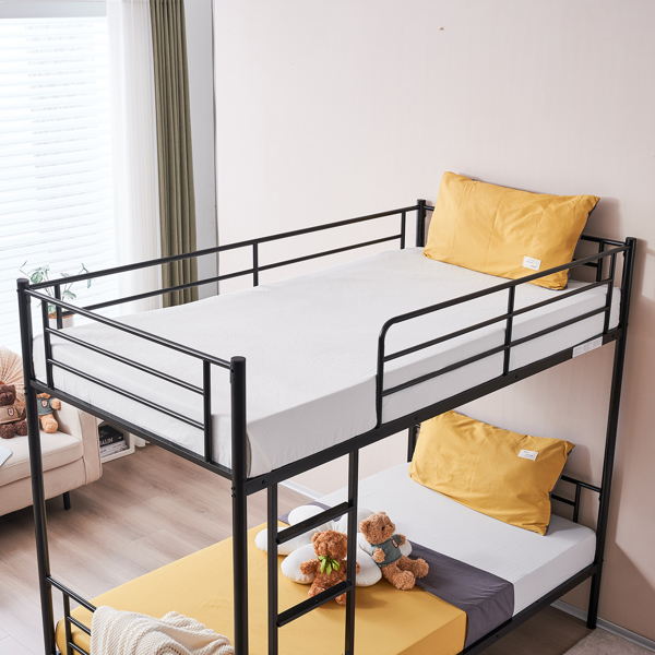 【same code：67430277】Iron Bed Bunk Bed with Ladder for Kids Twin Size Black