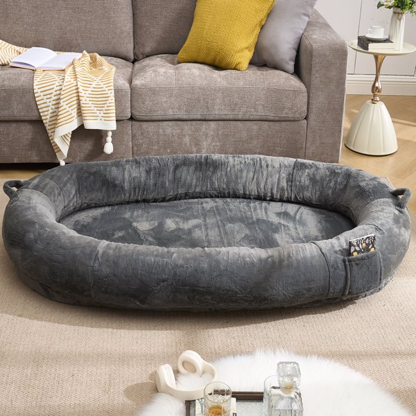 Human Dog Bed for Adult, Giant Extra Large Memory Foam Human Size Pet Bed for People, Fluffy Plush Dog Bed for Human with Storage Pocket  Cover Portable Handle Non-Slip Bottom