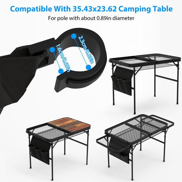 Hanging Storage Net for 35.43x23.62 Camping Table Under Table Folding Net Bag Tear-Resistant with 3 Side Pockets 4 Corner Clips for Camping Hiking Fishing