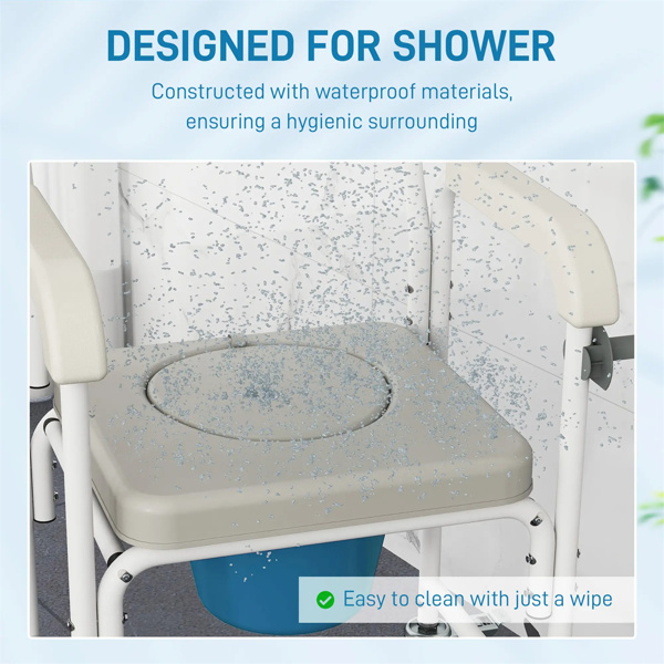 Gray Shower Commode Wheelchair,  Seniors Bedside Commode Chai